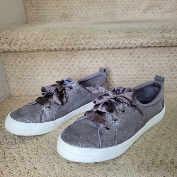 Sperry grey sparkle sneakers with velvet laces. Women's size 8 - Picture 2 of 4